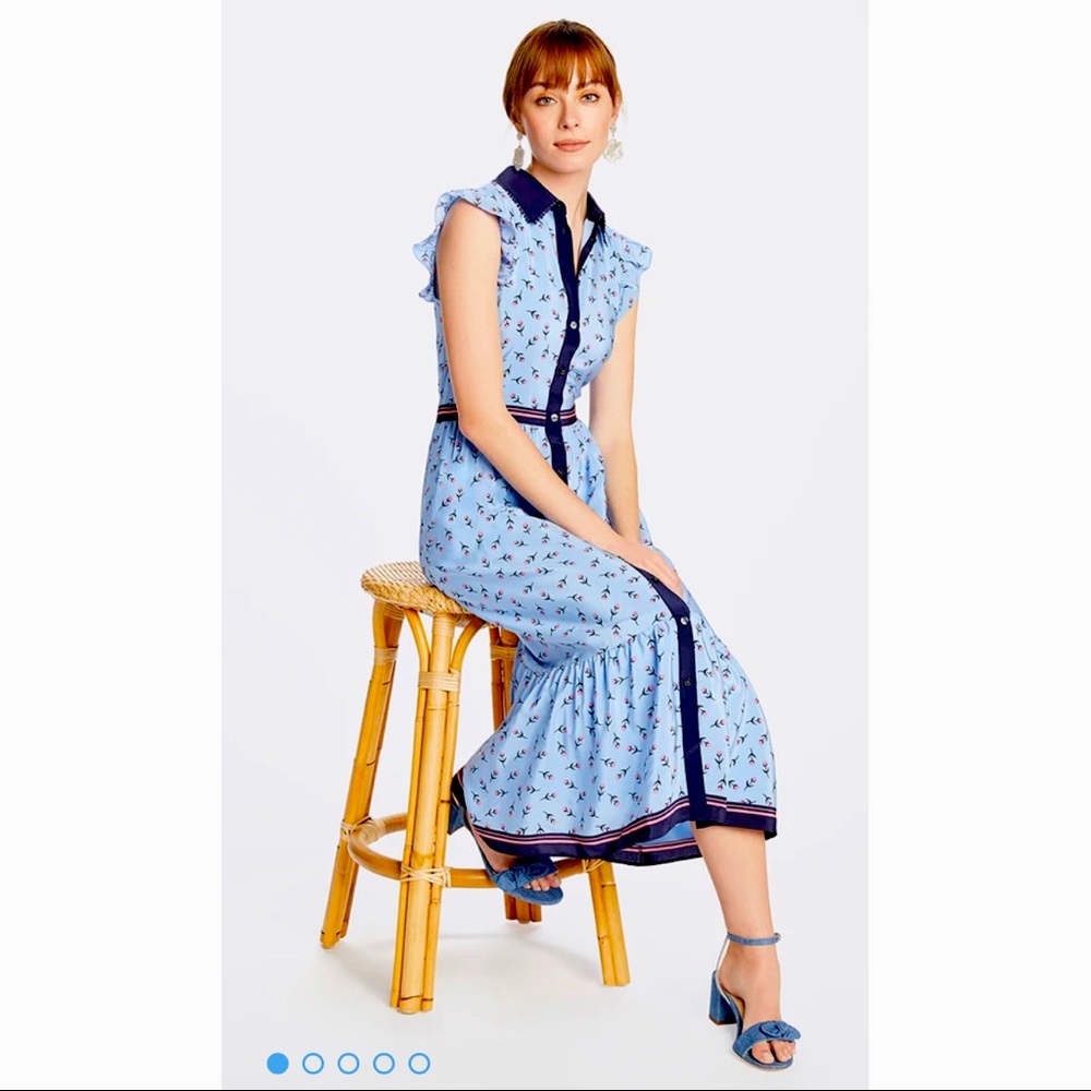 Draper James Flutter Sleeve Silk Midi Shirtdress